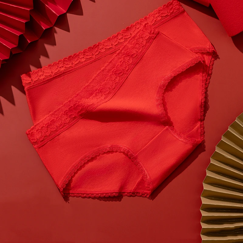 3 шт./компл. женские трусики Good Lucky красное нижнее белье дышащие хлопковые трусы для девочек мягкие трусы со средней талией кружевное женское белье