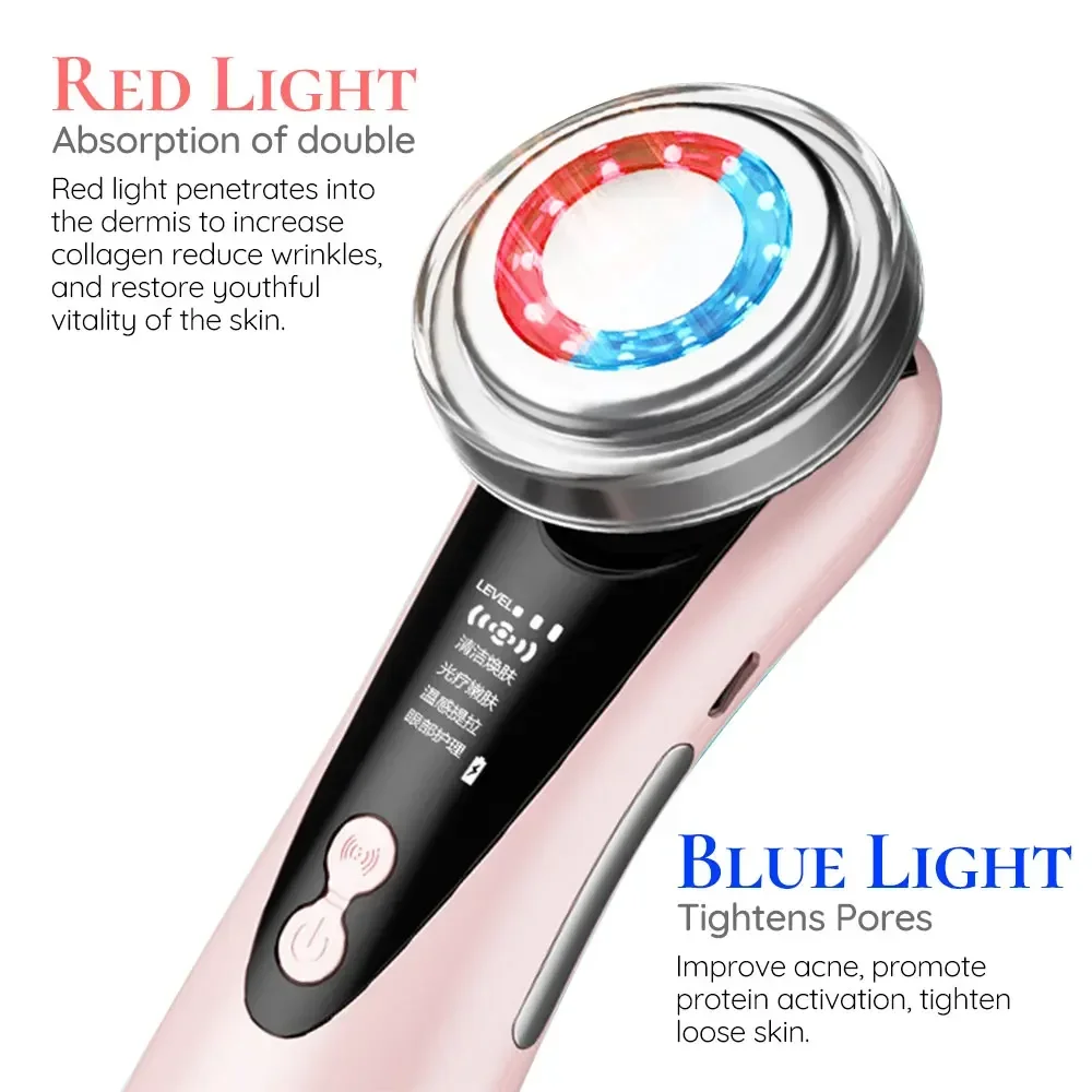 Facial Mesotherapy Lifting Device Face Massager LED Light Therapy Hot Compress Skin Rejuvenation Wrinkle Tightening Cleaning