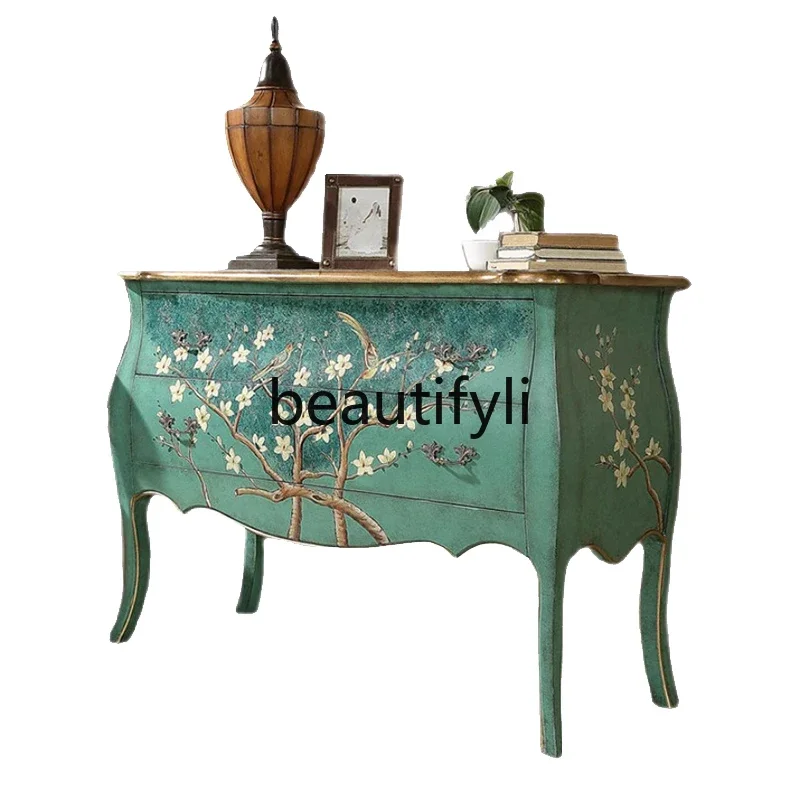 

American retro entrance painted chest cabinet living room decorative dining side cabinet solid wood locker