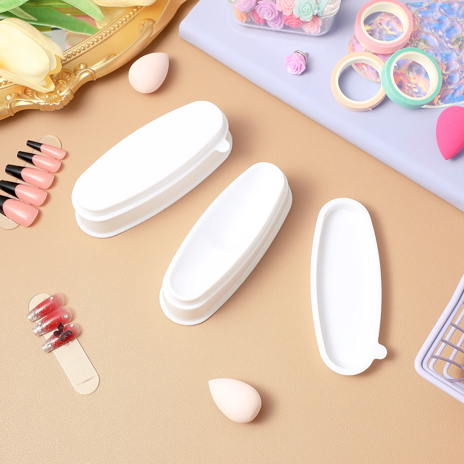 

3 Pcs Nail Dip Powder Jar Tray Dipping Box Plastic French Tip Storage Manicure Tool DIY Home Use Safe Durable Easy Clean