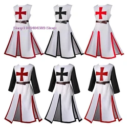 Men's Medieval Robes Templar Knight Cosplay Crusader Surcoat Long Short Sleeve Top Reenactment Costume