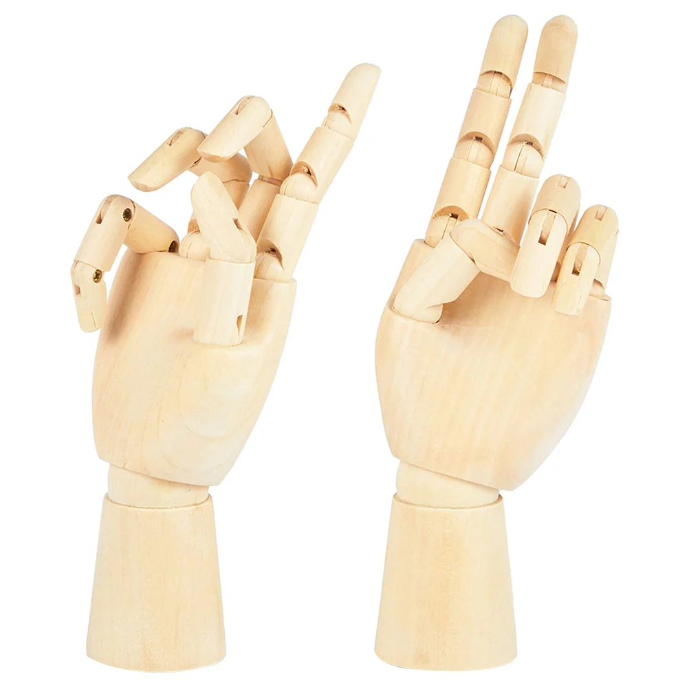 2 Pcs Wooden Puppet Hand Puppets Moveable Fingers Manikin Miniatures Creative Painting Models