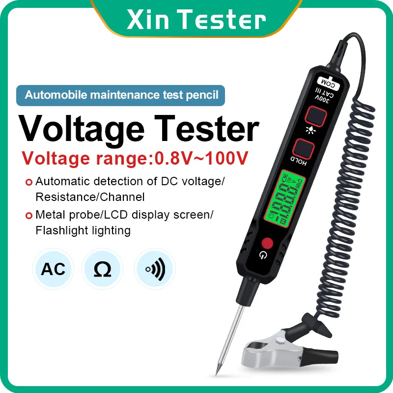 Xin Tester Car Voltage Detector Pen Type 100V Backlight Flashlight LED Electric Circuit Tester DC Voltage Tester XT86A