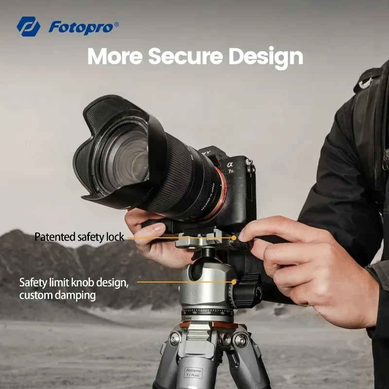 Fotopro T1 Plus Professional Travel Tripod Heavy Duty Carbon Fiber Tripod With Low Profile Ball Head for DSLR Max Load 20KG