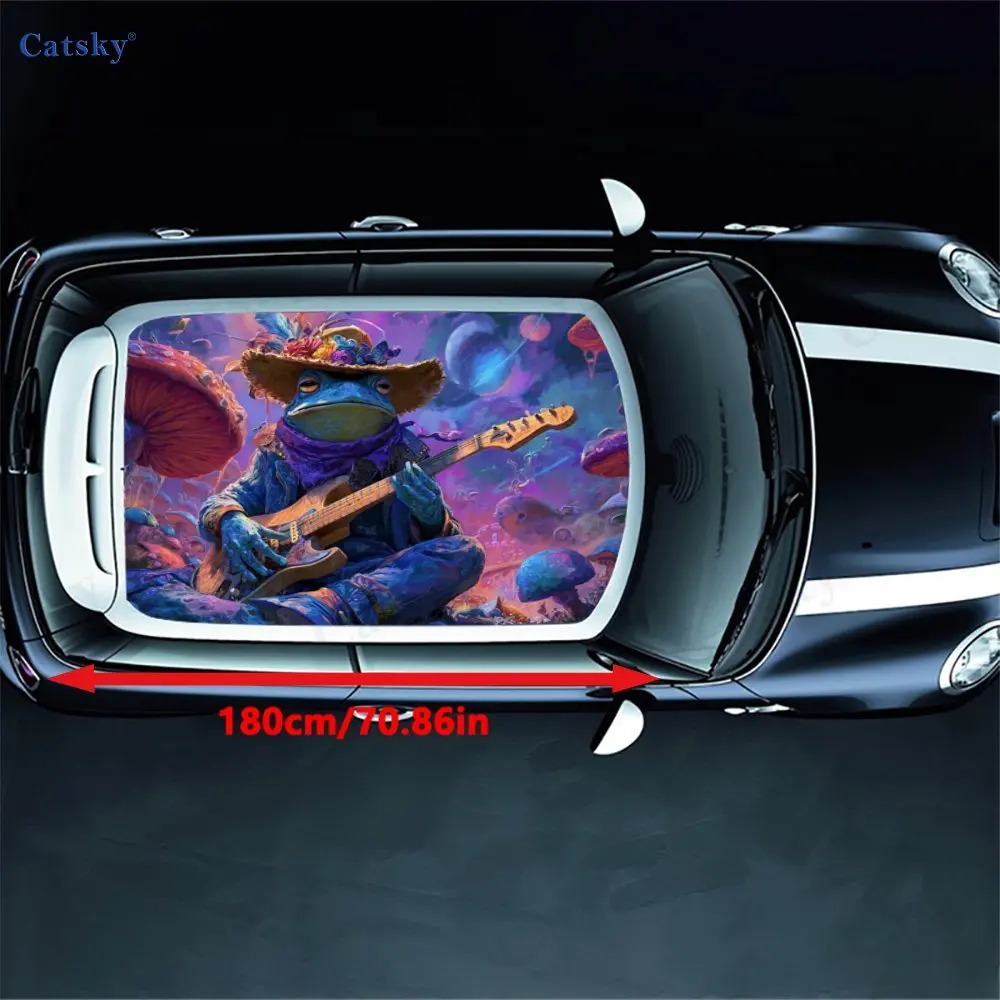 Frog playing guitar PVC material self-adhesive waterproof car roof sticker, paste firm and anti-ultraviolet, waterproof and scra
