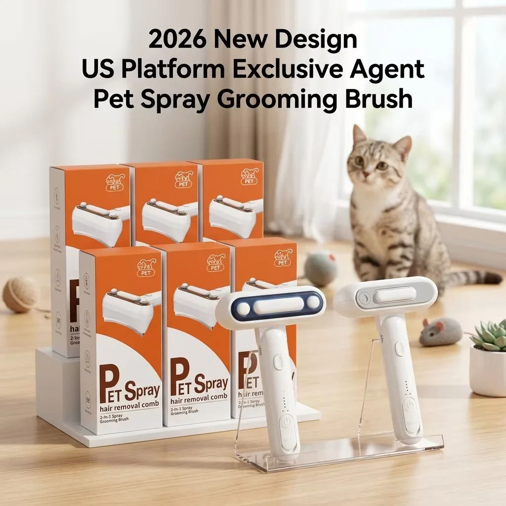 2026 Bestseller Eco-Friendly Low Noise Rotatable Pet Spray Comb Grooming Brush for Dogs/Cats Removes Loose Hair Detangles Matted