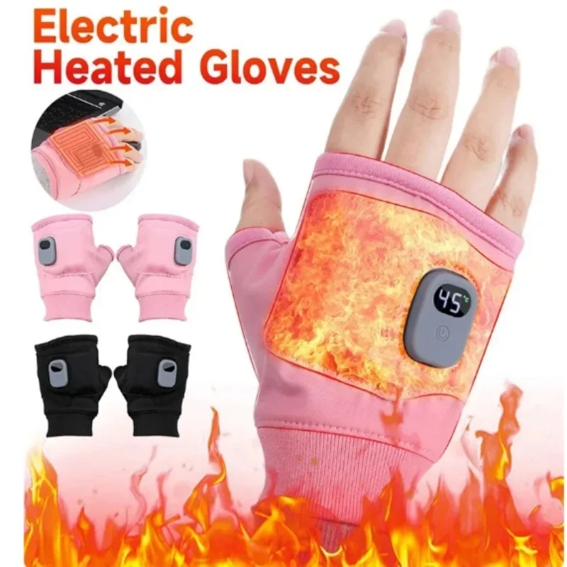 Heating Gloves Rechargeable Winter Warm USB Electric Heated Gloves Fingerless Hand Warmer Thermal for Sports Skiing Gloves