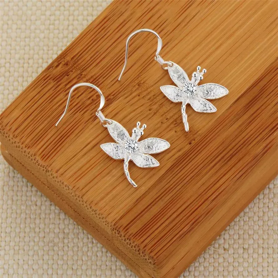 Hot new fashion silver Plated for women lady wedding party cute nice factory direct charm women dragonfly earrings jewelry