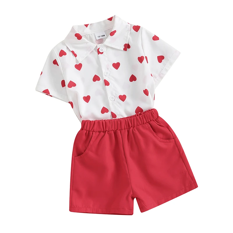 Toddler Girls Valentine s Day Outfit Embroidered Letter Pattern Short Sleeve Tops Love Heart Print Shorts