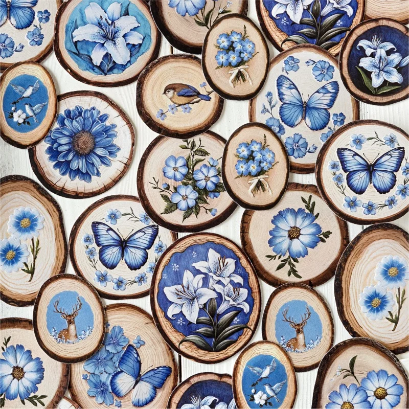 15 ورقة في كل عبوة، ملصقات زخرفية مطبوعة خشبية، ملصقات دفتر القصاصات المصنوعة يدويًا #6