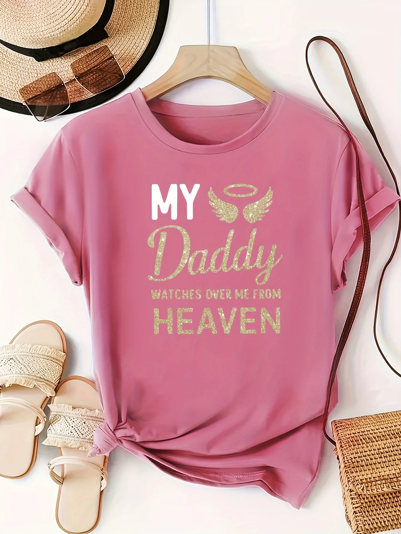 

Women'S Lightweight & Quick-Dry "My Daddy Watches Over Me from Heaven" Graphic Tee - Casual Round Neck Short Sleeve T-Shirt