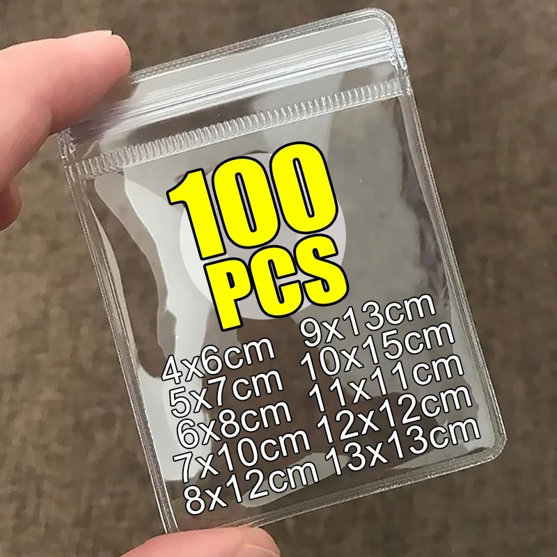 100/10pcs Transparent PVC Jewelry Bags Anti-Oxidation Self Sealed Storage Bag Rings Earrings Necklace Display Packaging Pouches