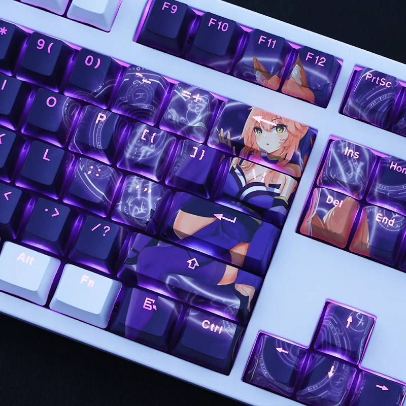 1 Bộ PBT Dye Subbed Keycaps 2 Chiều Hoạt Hình Anime Chìa Khóa Mũ OEM Profile Backlit Keycap Cho Fate/Extra FGO Tamamo Không Mae