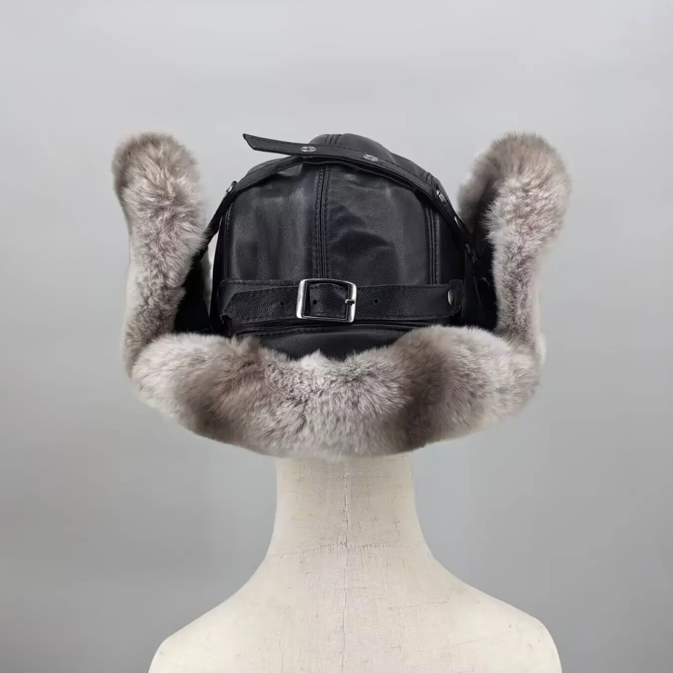 Women Chinchilla Tone Real Rex Rabbit & Sheepskin Trapper Hat Ear Flaps Windproof Warm Winter Cap For Northeast Russia Outdoor