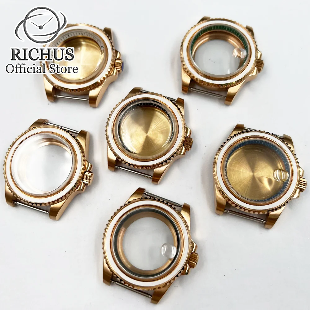 40mm Watch case Rose gold balck white green chapter ring fits NH35 NH36 ETA2824 2836 Miyota8205 8215 821A DG2813 3804 Movement