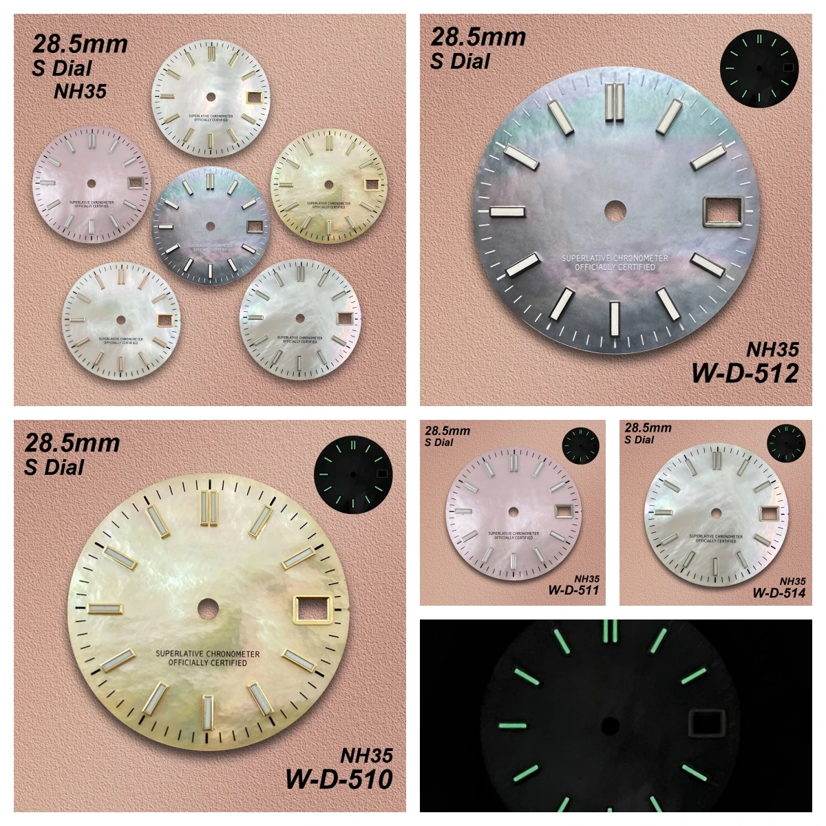 

28.5mm S Logo Fritillaria Dial Fit NH35/NH36/4R/7S Japanese Movement Green Luminous High-Quality Watch Modification Accessories