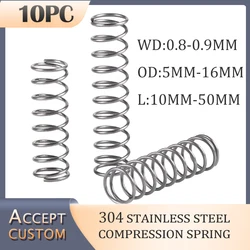 10pcs SS304 Stainless Steel Compression Spring thickness 0.8mm 0.9 Mini Springs Household maintenance tools Hardware accessories