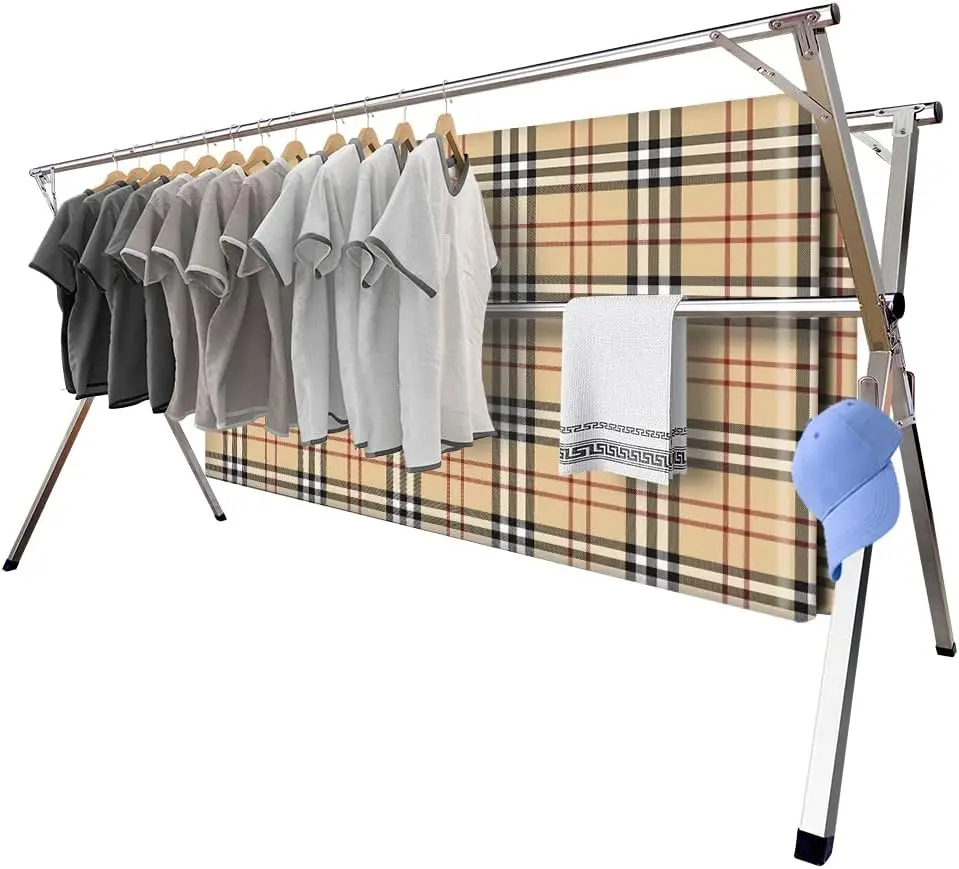 

Premium Stainless Steel Adjustable and Foldable Standing Laundry Drying Rack for Indoor Outdoor, with 20 Windproof Hooks