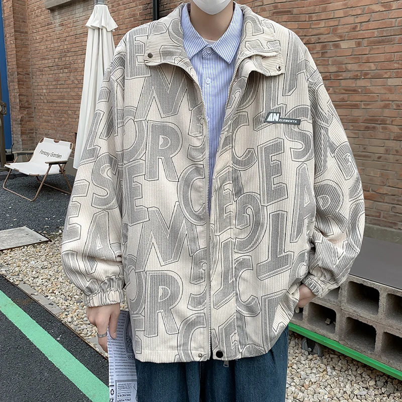 

Мужская вельветовая куртка, весенне-осеннее модное брендовое пальто Ulzzang, универсальное всесезонное пальто свободного кроя с вышивкой, молодежное внешнее...