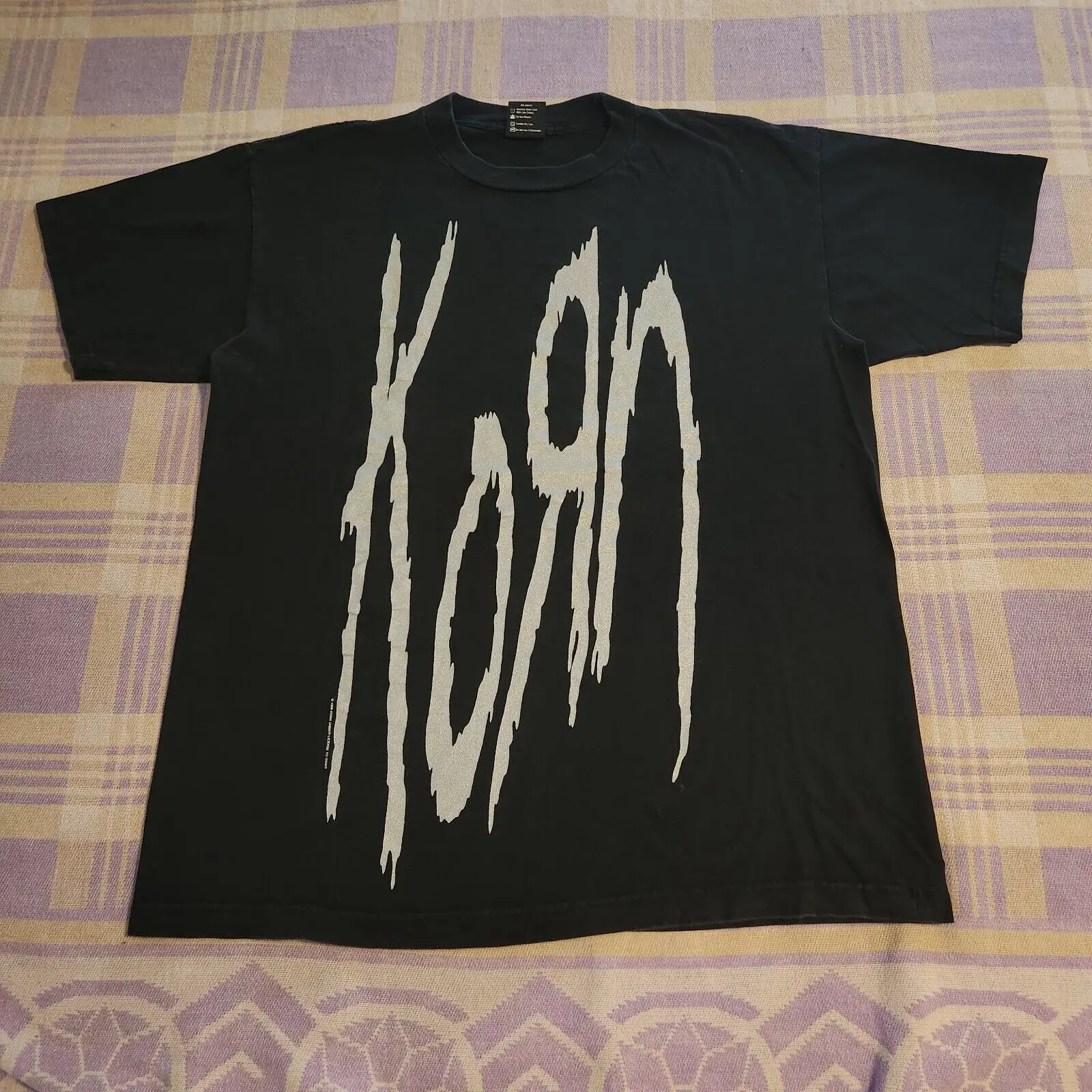 KoRn T shirt Giant Life Is Peachy Black Silver 1996 Band Cotton Vtg Men's L