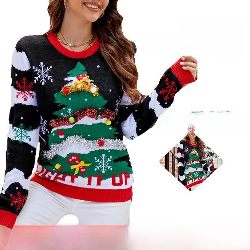 

Женский длинный вязаный свитер све, круглый пуловер, дизайн Cisas Tree, осень-зима, модный повседневный удобный топ