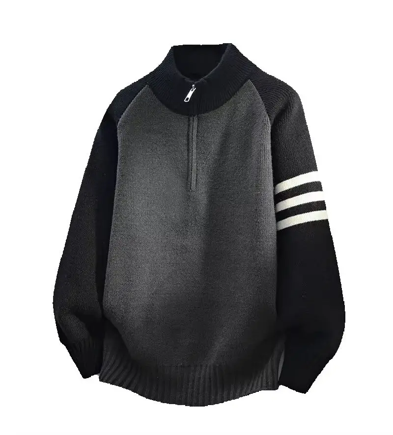 Semi-zippered sweater for men's autumn and winter teenagers thickened semi-turtleneck sweater knitted bottoming shirt