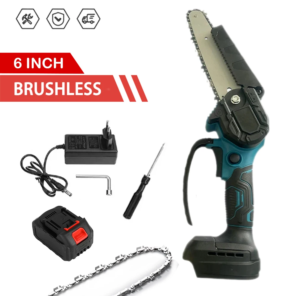 

6Inch Brushless Handheld Electric Chain Saw Portable Chainsaw Tree Wood Cutter Pruning Garden Power Tool Fit 20V Makita Battery