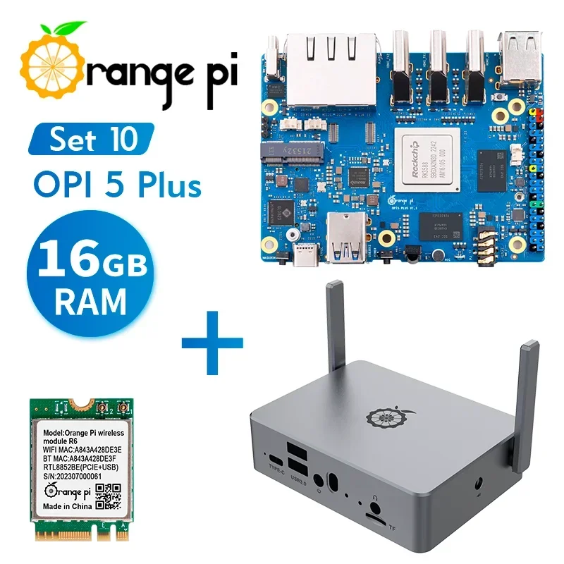 

Orange Pi 5 Plus 16G+WiFi Module+Metal Case,DDR4 Rockchip RK3588 Mini PC Orange Pi5 Plus SBC Single Board Computer