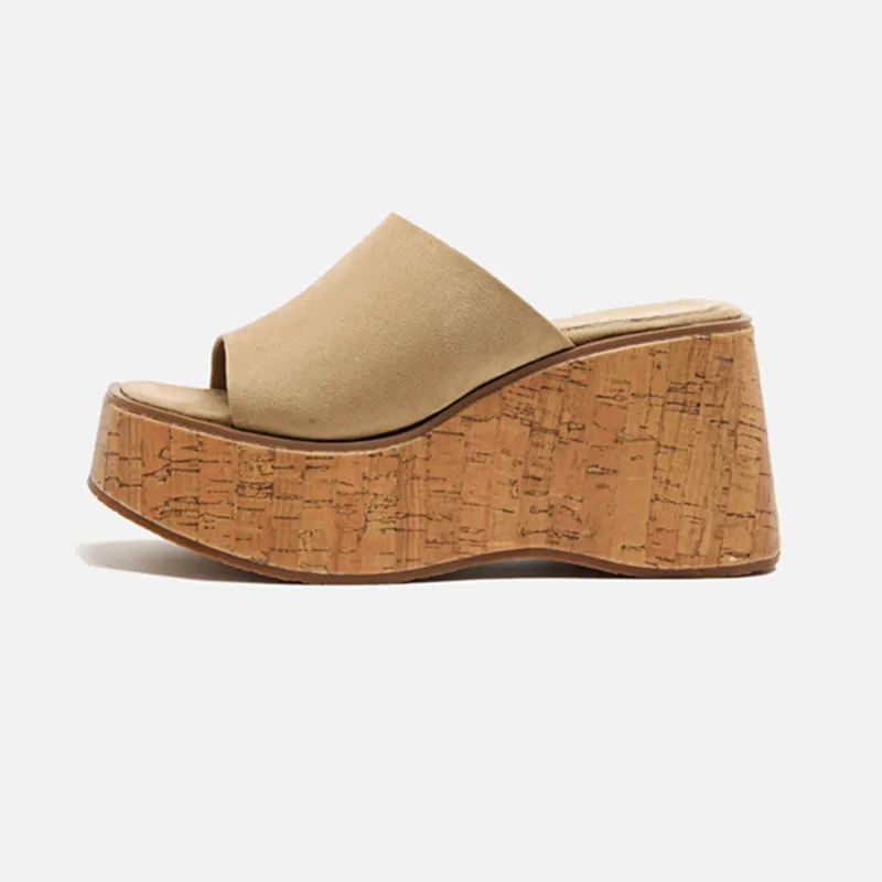 

Summer Women Slippers Platform Wood Grain Base Slippers Wedges High Heels Casual Open Toe Women Sandals Beach Shoes Woman Slides