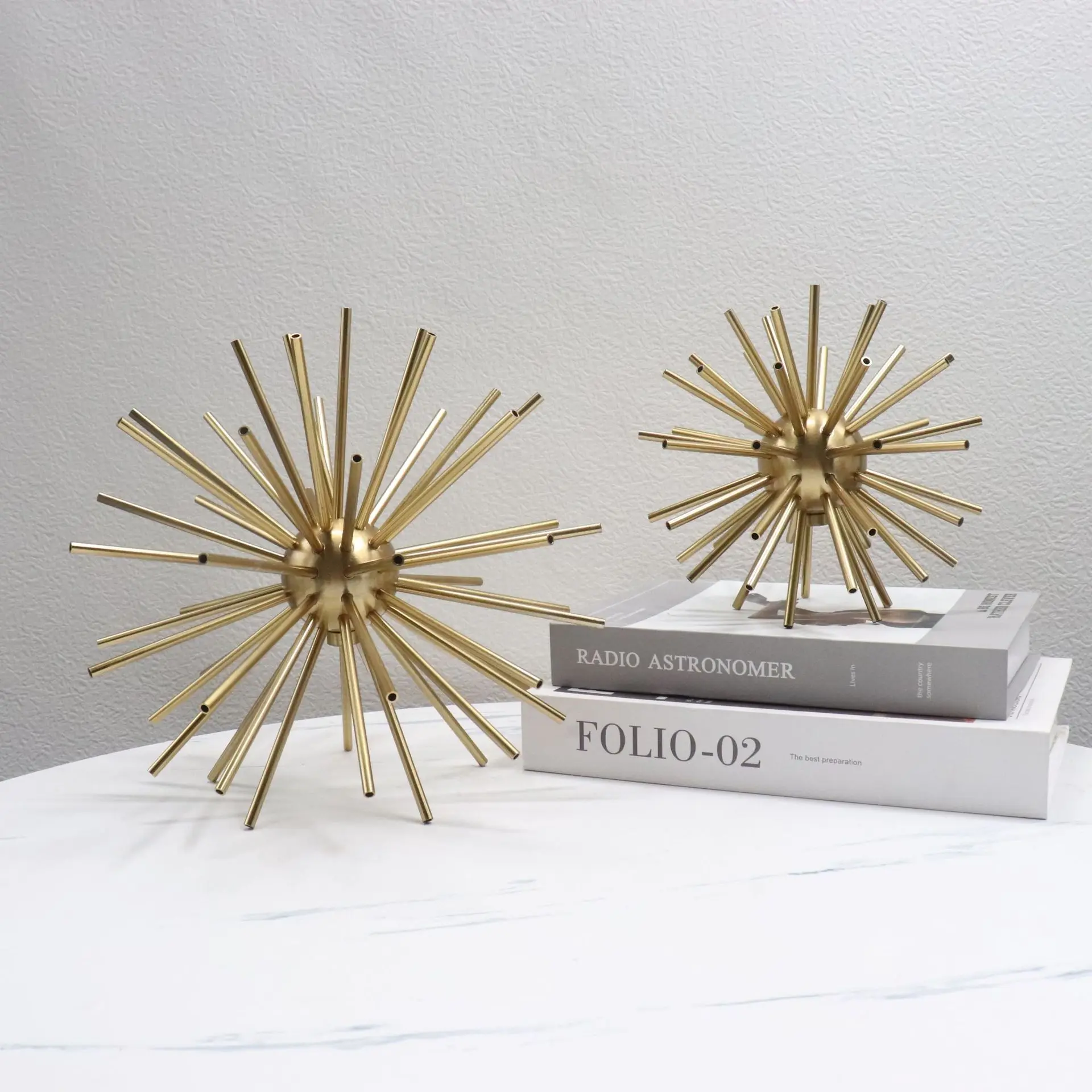 Metal Handicraft Ornaments Golden Sea Urchin Dandelion Shape Geometric Sculpture Decorative Figurines Home Decoration