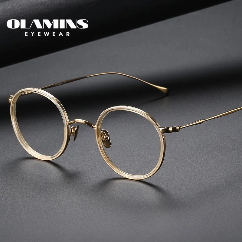 

OLAMINS Elegant Pure Titanium Frame Unisex Glasses Women Men Round Optical Eyeglasses Lightweight Spectacle Frame