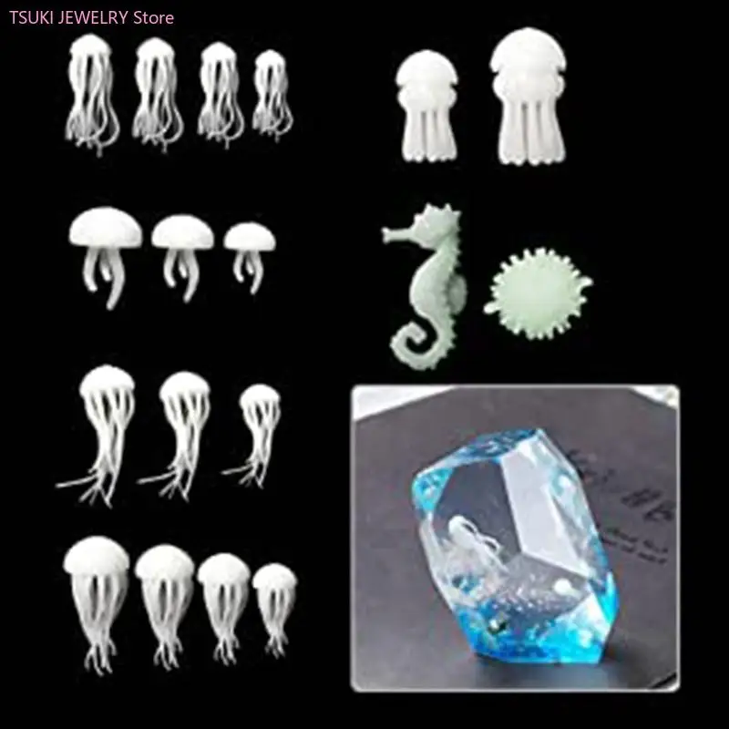 

62KE Мини-наполнитель из смолы в виде медузы, наполнитель для форм из смолы, модель для наполнения морской конек, рыба-фугу