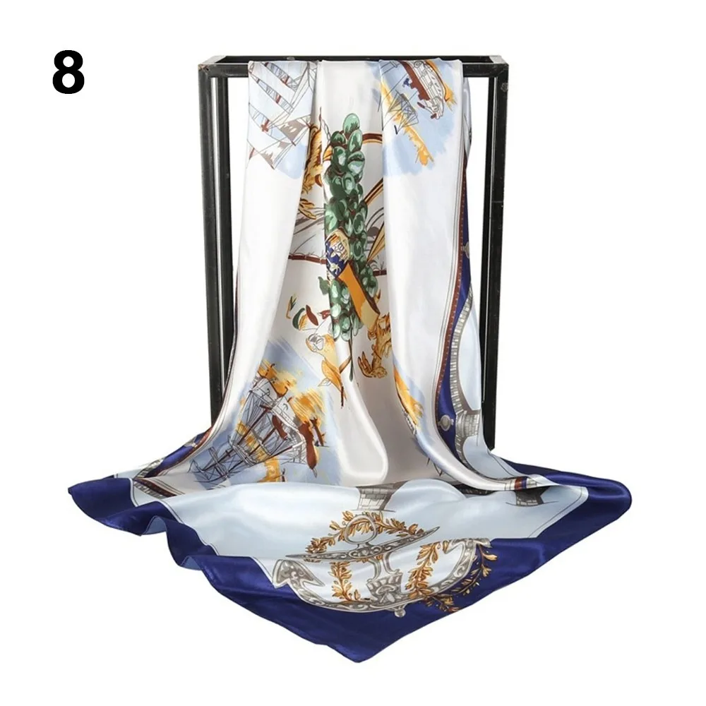 New 90*90cm Silk Square Scarf Floral Pattern Soft Hijab Scarf Neckerchief