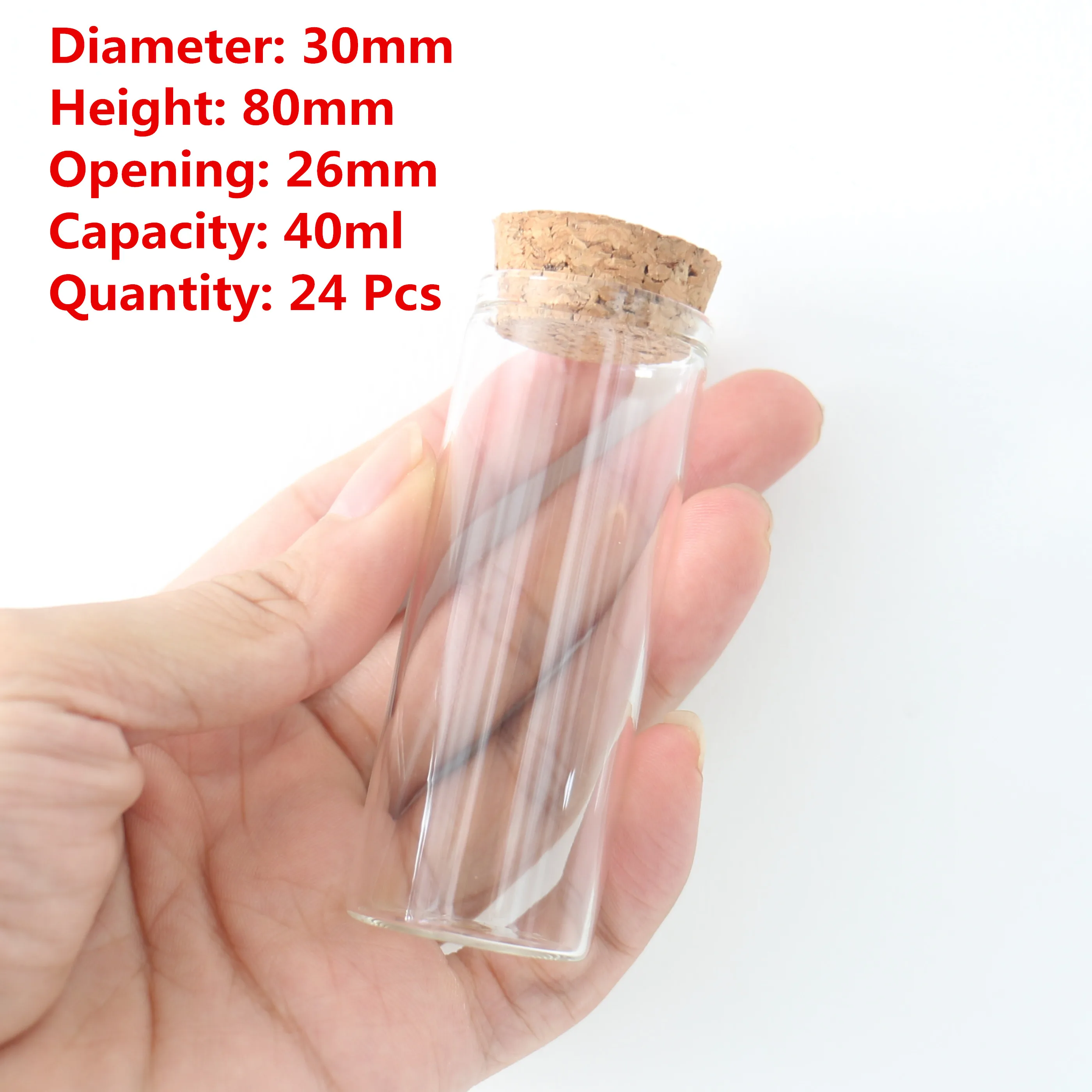 24 Pcs/lot 26*30*80mm 40ml Wedding Dragee Glass Bottle Little Glass Jars Storage Glass Container Vials Test Tube Bottles Cork