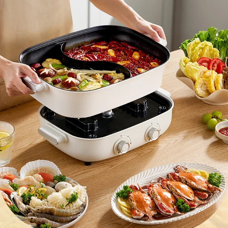 220V 6.5L Split Type 2 Flavor Hot Pot Household Electric Multi Cooker Home Electric Food Cooking Machine Hotpot