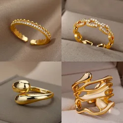 Anillos de acero inoxidable ajustables para mujer, sortijas de compromiso simples, accesorios de joyería para regalo, moda coreana, 2024