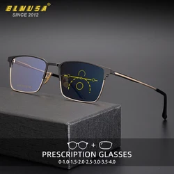 BLMUSA Men Fashion Vintage Progressive Glasses Blue Light Blocking Reading Glasses Multifocal Photochromic Customization Glasses