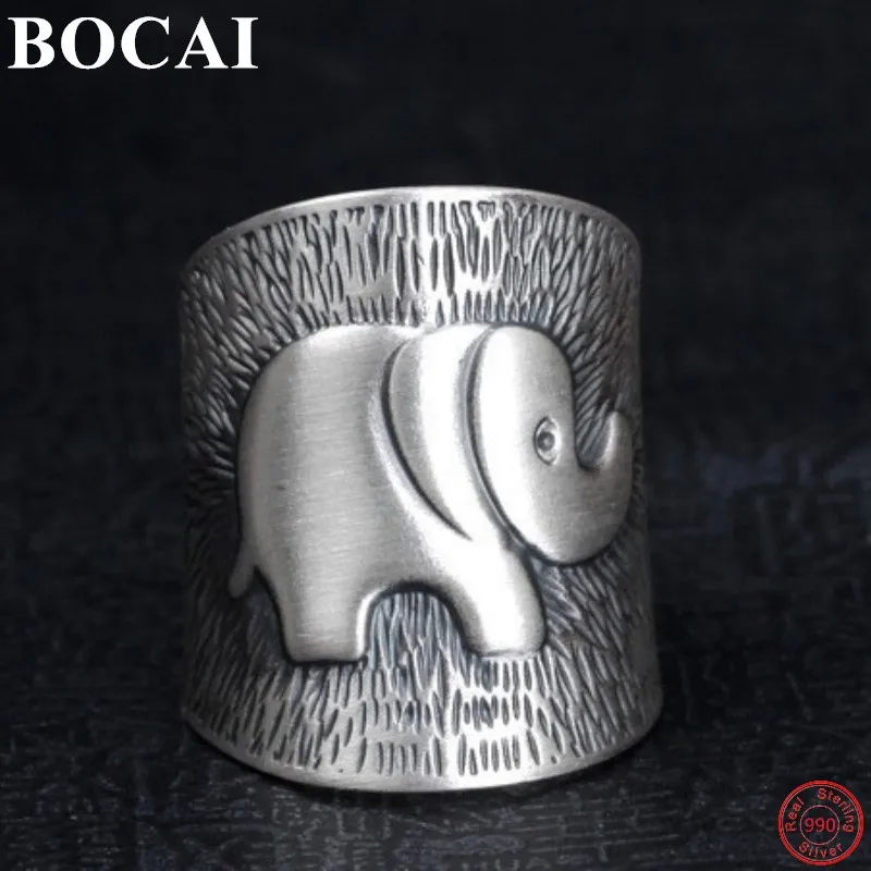 

BOCAI S990 Sterling Silver Women's Ring Matte Antique Craft Female Lovely Lucky Elephant 2021 Fashion Pure Argentum Jewelry