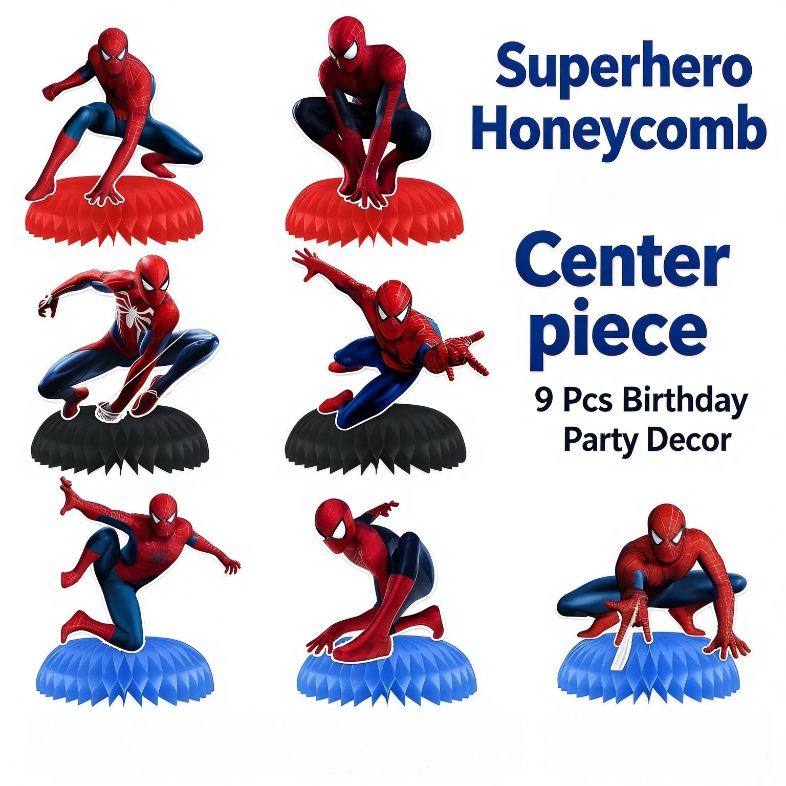 9Pcs Spiderman Honeycomb Centerpieces Table Toppers Birthday Party Table Decor Superhero Theme Party Supplies view 5