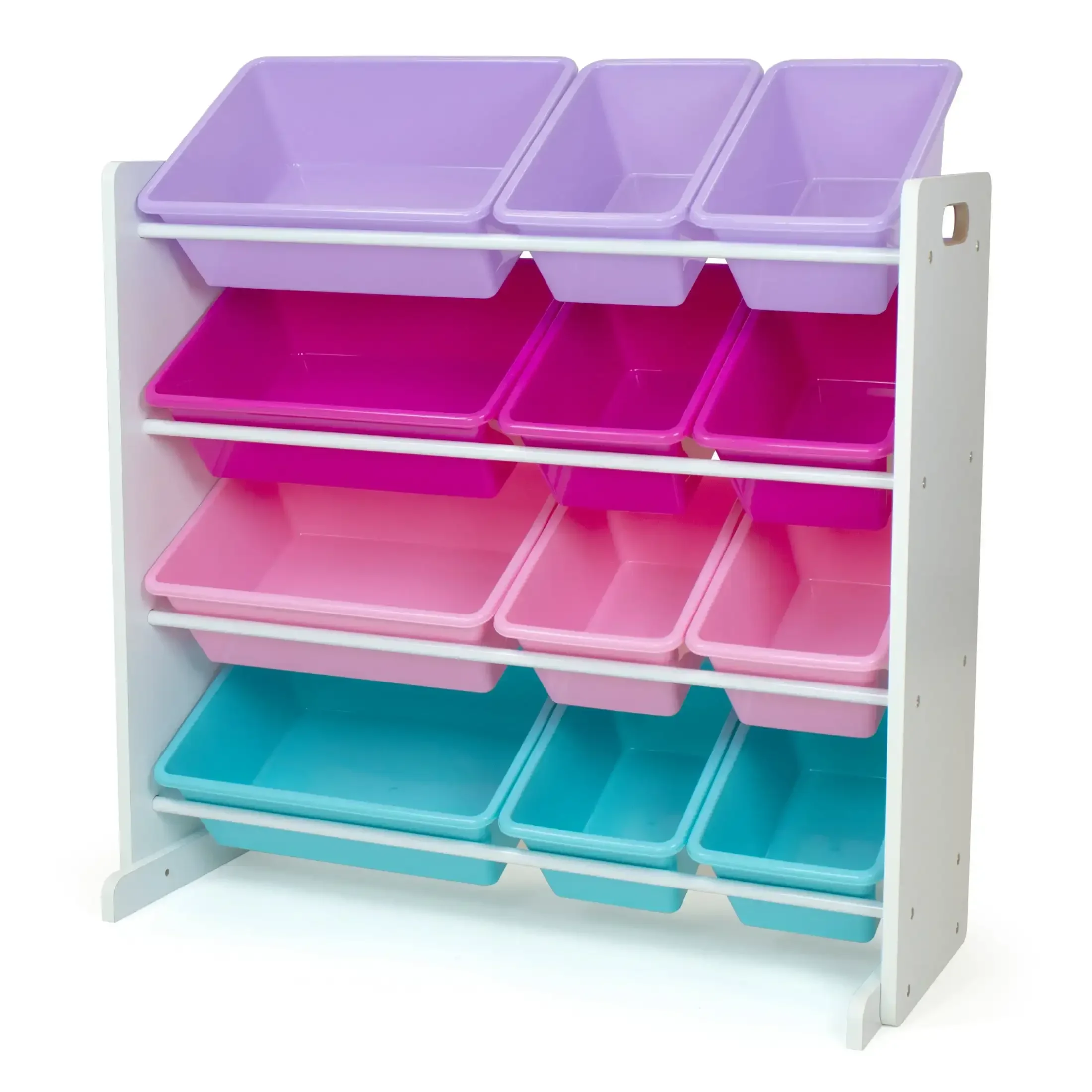 

Hot saleOrganizer with 12 Plastic Storage Bins, White/Pink/Purple/Turquoise