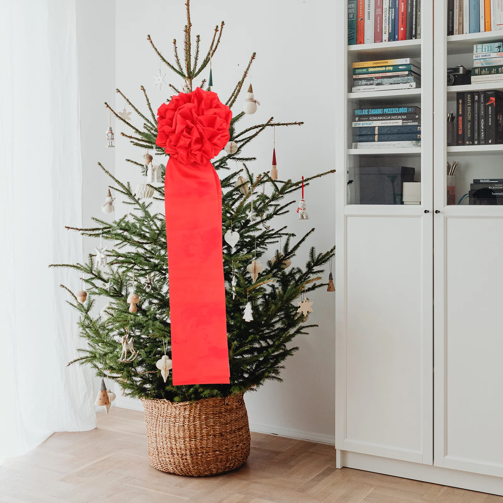 

2pcs Red Flower Ball Premium Cloth Material Wedding Car Decor Opening Event Hydrangea Ornament Ribbon Cutting Supply Flower