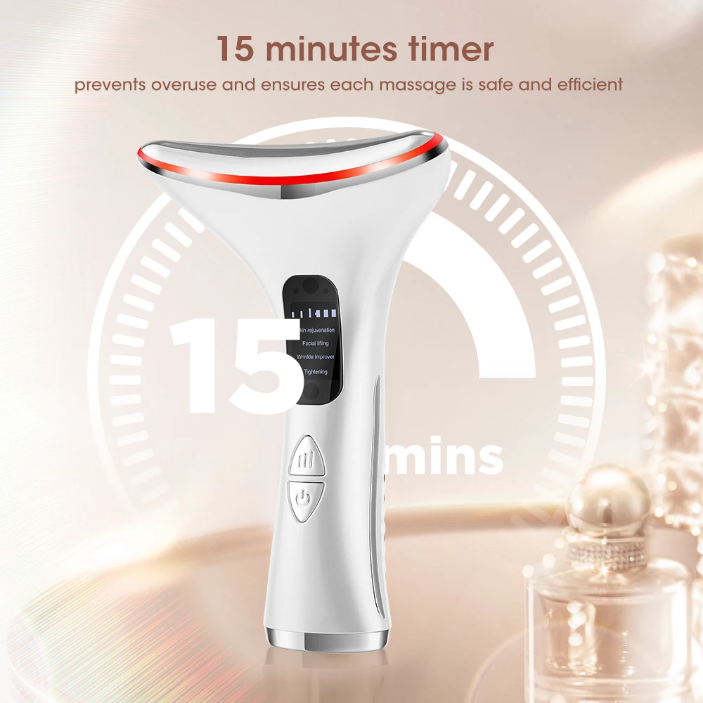 3 Color Light Neck Beauty Device Microcurrent Neck Beauty Massager 45℃ Hot Compress Skin Firming Anti-wrinkle Face Lifting Tool