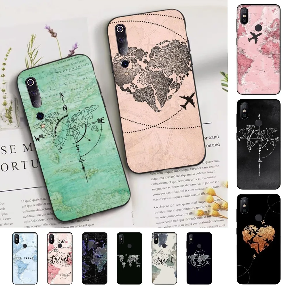 World Map Travel Just Go  Phone Case For Xiaomi Mi 5X 8 9 10 11 12 lite pro 10T PocoX3pro PocoM3 Note 10 pro lite