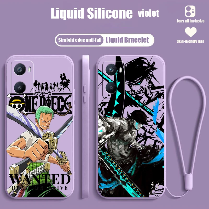 O-one Pieces Cartoon Zoro Cute For OPPO A98 A96 A94 A93 A77S A76 A74 A73 A72 A57E S A56S Liquid Rope Silicone Funda Phone Case