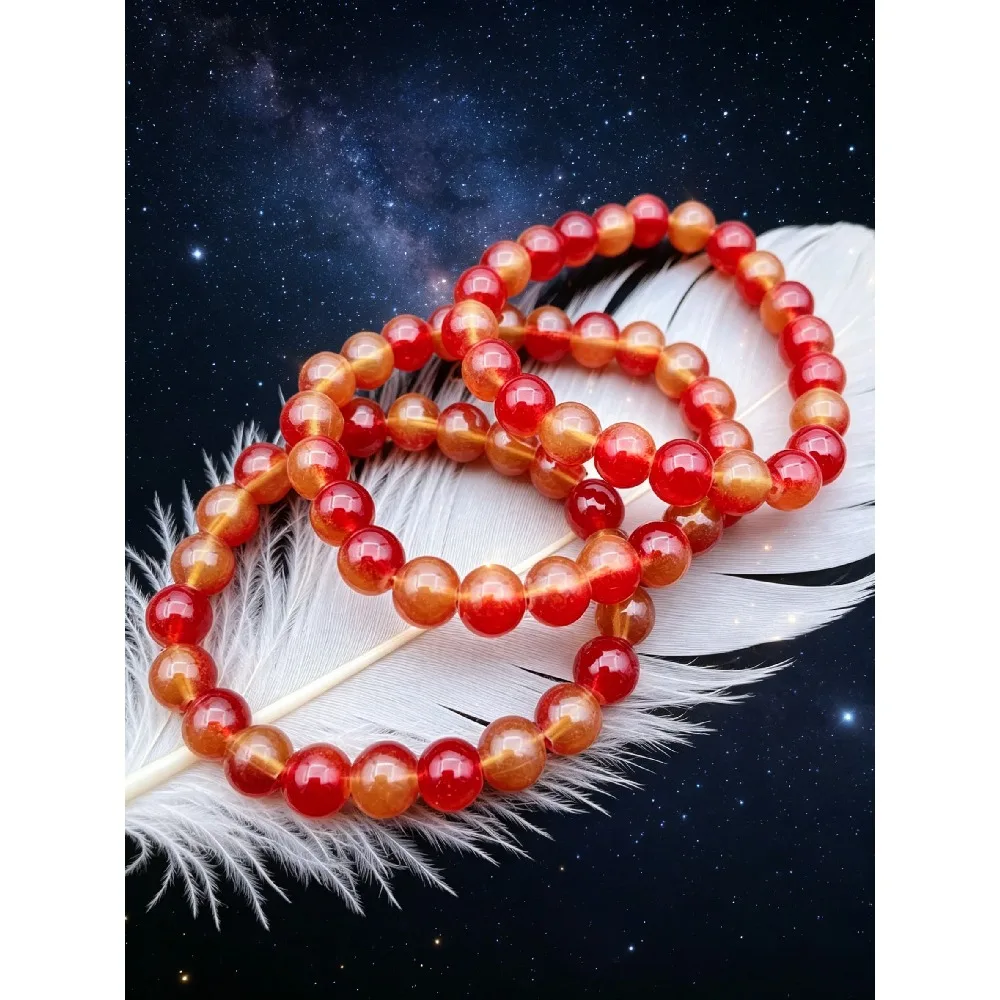 2 Pack Simulated Red Agate Floating Pattern Beaded Stretch Bracelet, Oriental Lucky Fashion Bead Jewelry Gift for Ladies