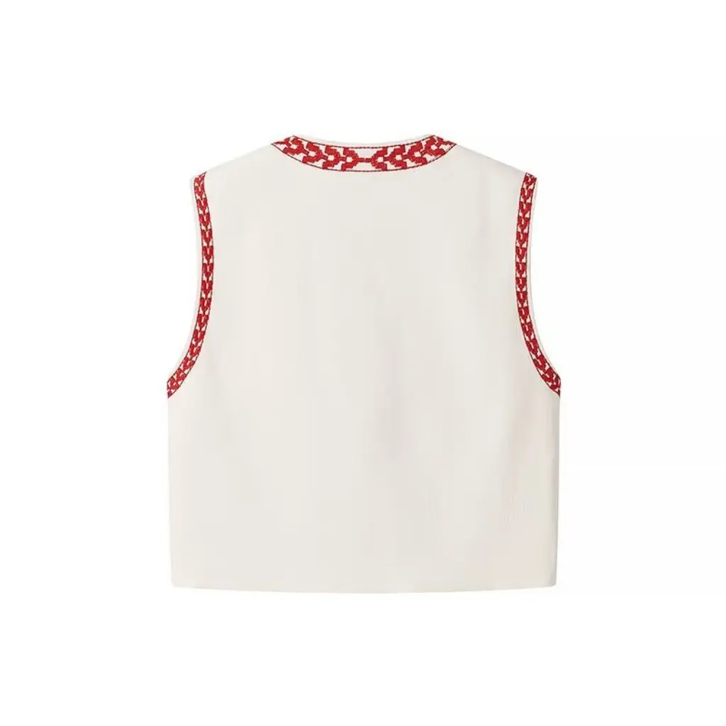 

Women's Fashion Casual Embroidered Cardigan Vest Sleeveless Half Open Collar European American Style Autumn New