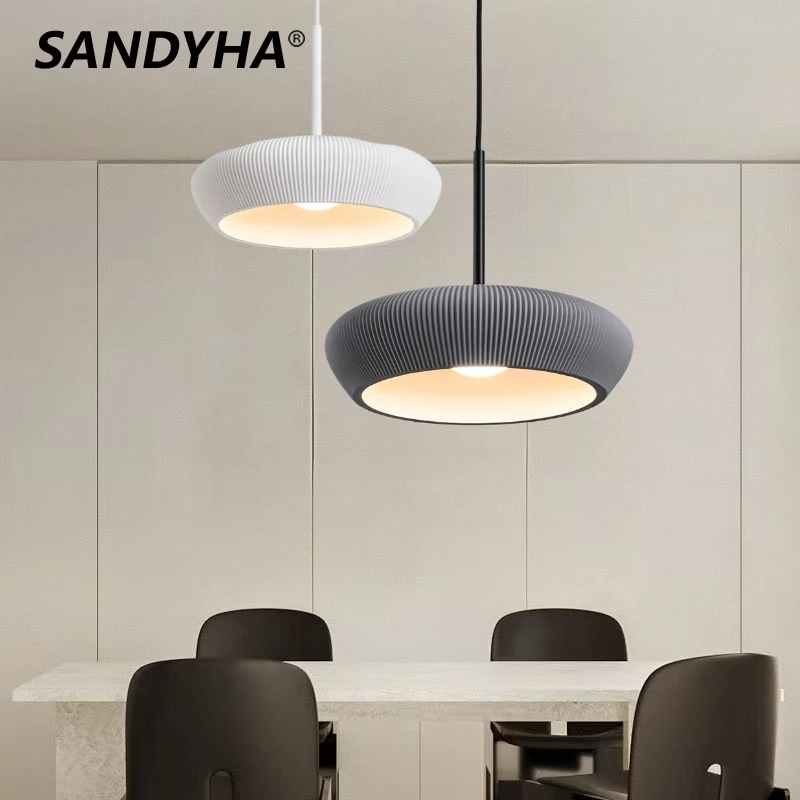 

SANDYHA Modern Plaster Round Art Chandelier for Bedroom Dining Table Living Room Bar Designer LED Hanging Lights Home Decor Lamp