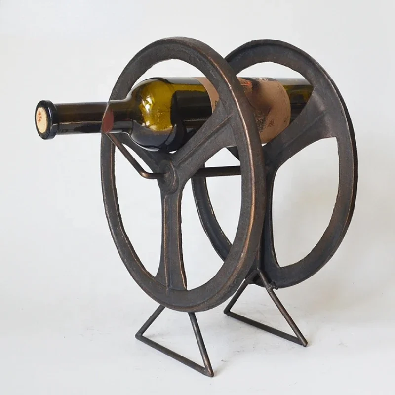 

Cast iron GEAR WHEEL WINE HOLDER, Industry concept metal wheel wine rack