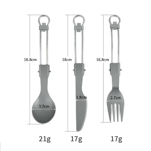 Imagen 2 del producto Juego de vajilla de titanio, cuchillo plegable, tenedor, cuchara, cocina al aire libre, portátil, senderismo, Picnic, suministros de acampada, equipo Bushcraft