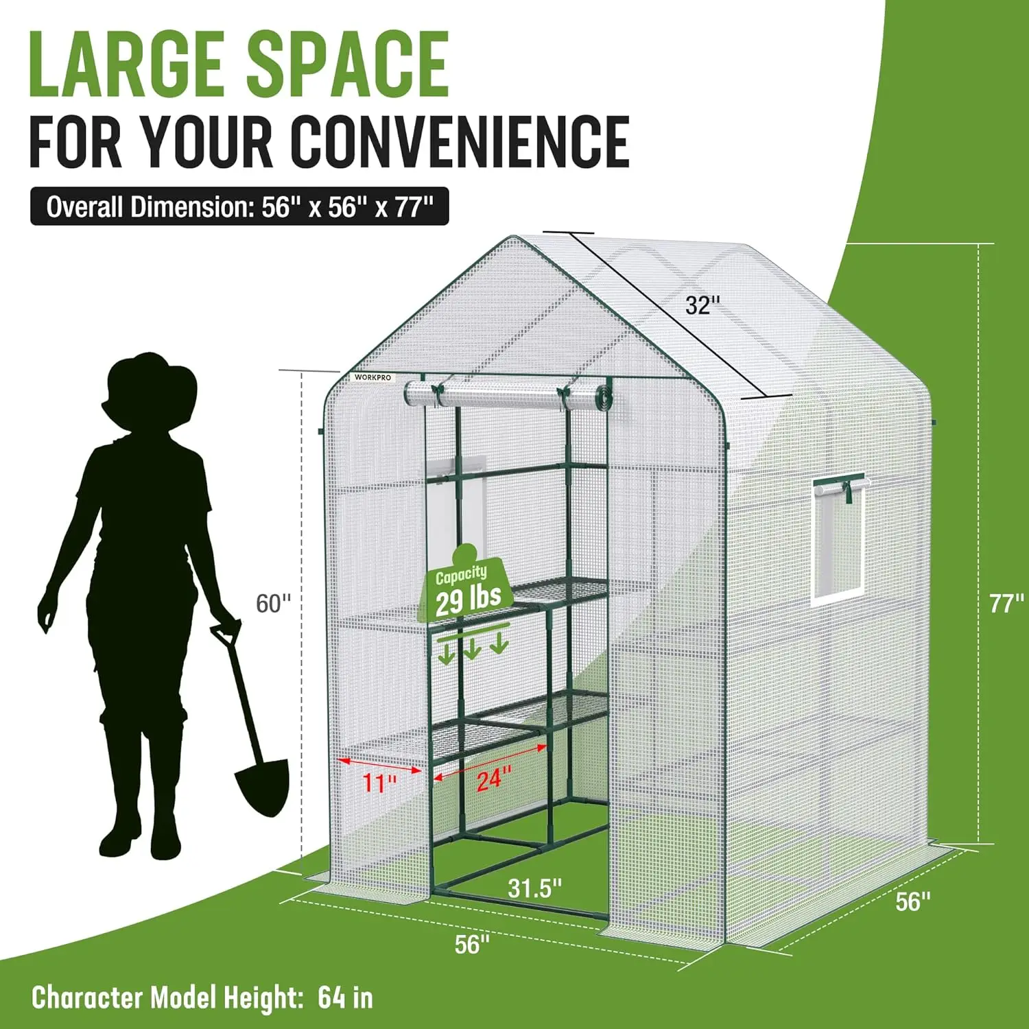 Greenhouse, 56” x 56” x 77” Heavy Duty Walk in Greenhouses for Outdoors with Screen Windows, Thicken PE Cover, 3 Tier 8 Shelves